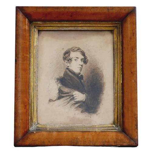 405 - E S A Norman (British, 19th century): portrait of young man watercolour on card, signed and dated 18... 