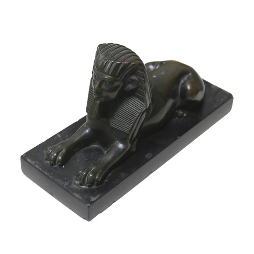 118 - A 19th century grand tour style bronze of sphinx, unsigned, raised upon a marble plinth, 20.3 by 8.2... 