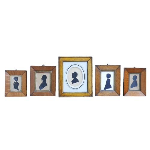 404 - Five 19th century silhouette portraits, including an oval mounted portrait with text verso '. M. Web... 