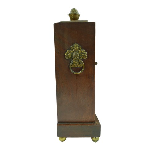 223 - A Regency cased mahogany mantel clock, with brass inlays, ormolu mounts, Roman numeral dial, later m... 