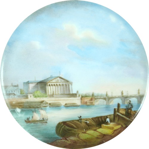 94 - Five 19th century French hand painted plates with depictions of Paris, including the Arc de Triomph,... 