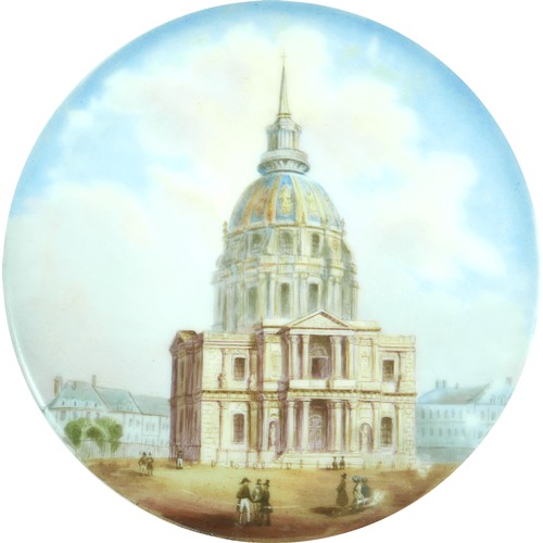 94 - Five 19th century French hand painted plates with depictions of Paris, including the Arc de Triomph,... 