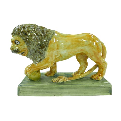 109 - An 18th century or later Staffordshire figurine modelled as a Medici lion, in naturalistic colourway... 