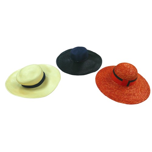 302 - Six designer and other hats, including a Philip Treacy felt hat, three wide brimmed summer hats, two... 