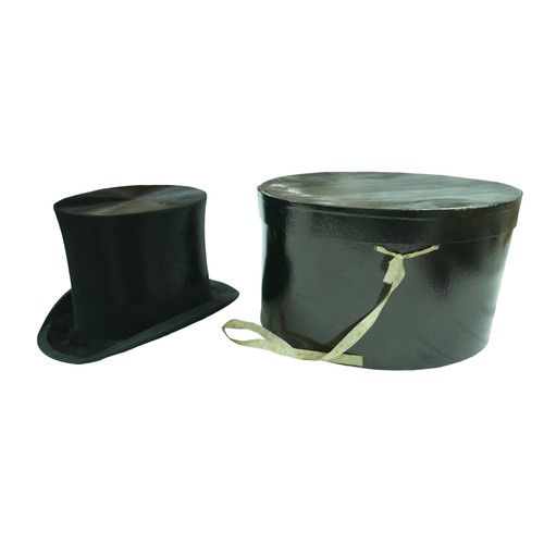 296 - Three vintage top hats, including a Henry Heath silk hat, handwritten 'S. W. Wheatley' to lining, in... 