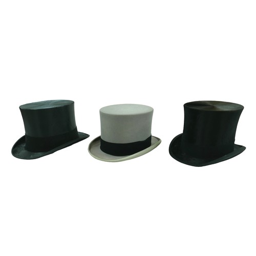 296 - Three vintage top hats, including a Henry Heath silk hat, handwritten 'S. W. Wheatley' to lining, in... 