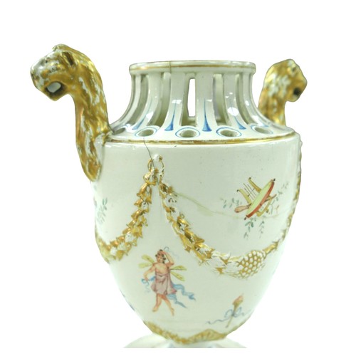 75 - A GB Nove style twin handled vase, with lions head mount handles, pierced decoration to its top, han... 