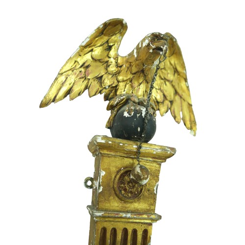 354 - Three 19th century giltwood and gesso wall sconces, each eagle surmounts, one with a ball and chain ... 