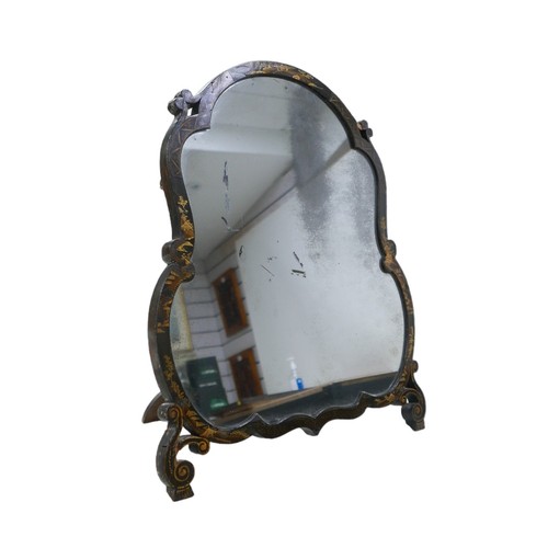 488 - An early 20th century chinoiserie table mirror, of cartouche form, its frame decorated with oriental... 