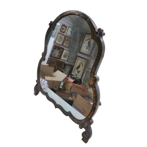 488 - An early 20th century chinoiserie table mirror, of cartouche form, its frame decorated with oriental... 