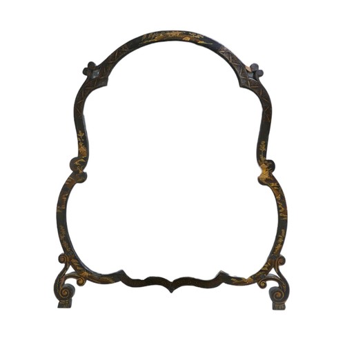 488 - An early 20th century chinoiserie table mirror, of cartouche form, its frame decorated with oriental... 