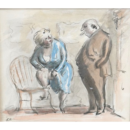 410 - Edward Ardizzone (British, 1900-1979): 'Client Watching Lady Adjusting Suspender' pen, ink and water... 