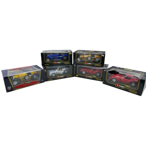 261 - Six 1/1 8 scale die cast Bburago model sports cars, including a 'Special Collection Bugatti 