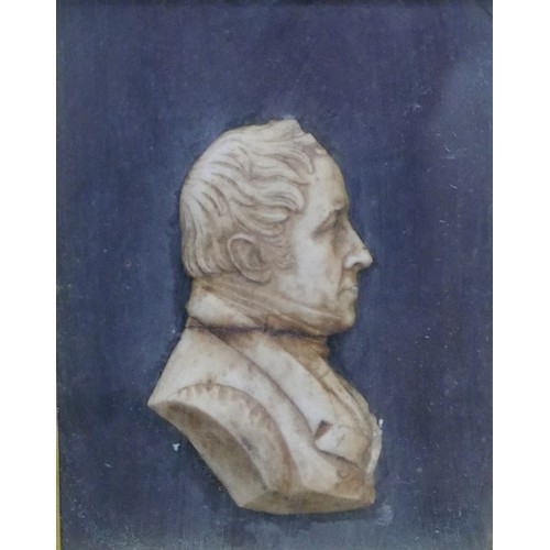 152 - A 19th century wax portrait relief in profile of Sir William Drysdale (Scottish, 1776-1843), with ha... 