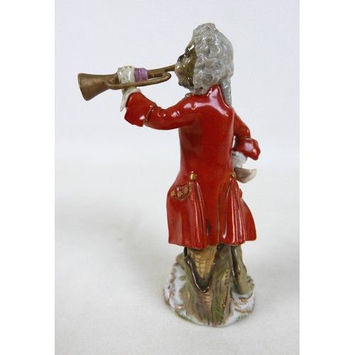 105 - Two 19th century Meissen figurines, modelled as a trumpeter and an oboist from the Monkey Band serie... 