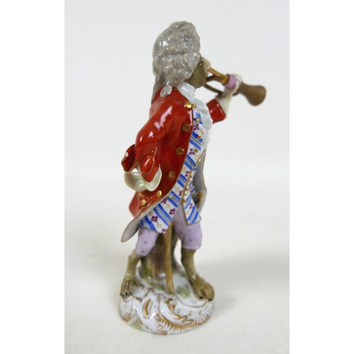 105 - Two 19th century Meissen figurines, modelled as a trumpeter and an oboist from the Monkey Band serie... 