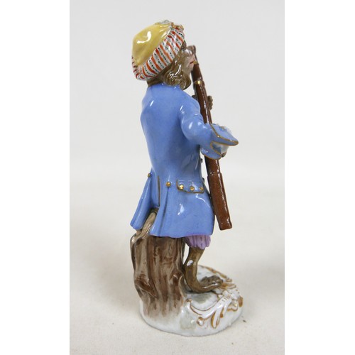 105 - Two 19th century Meissen figurines, modelled as a trumpeter and an oboist from the Monkey Band serie... 