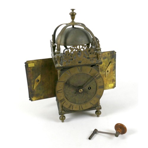 232 - A Charles ll period brass lantern clock case, by Andrew Prime, London, with a later chain driven fus... 