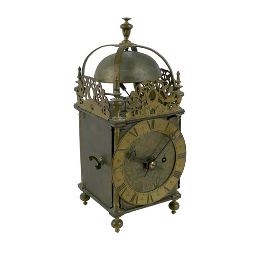 232 - A Charles ll period brass lantern clock case, by Andrew Prime, London, with a later chain driven fus... 