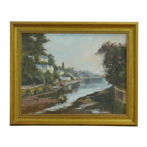 416 - Elizabeth Parr oil on canvas Helford Cornwall, frame size 54cm by 44cm