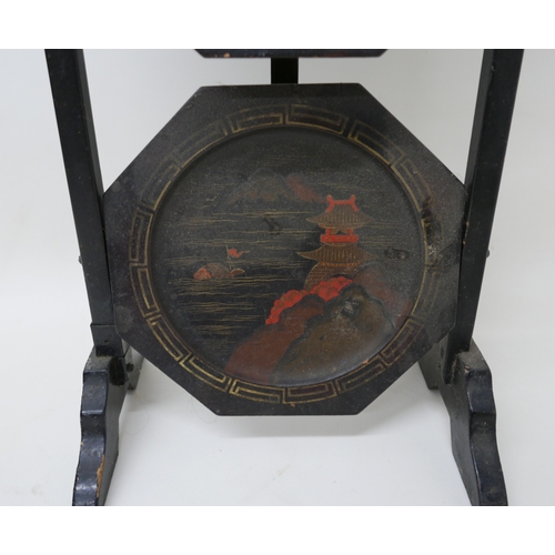 502 - An Edwardian Chinoiserie three tier folding cake stand, 27 by 22 by 79cm high.