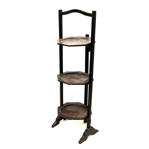 502 - An Edwardian Chinoiserie three tier folding cake stand, 27 by 22 by 79cm high.