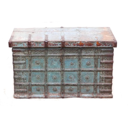 535 - A Panjabi Swatti chest or coffer, with decorative metal over a wooden carcass, 74 by 40 by 43cm high... 