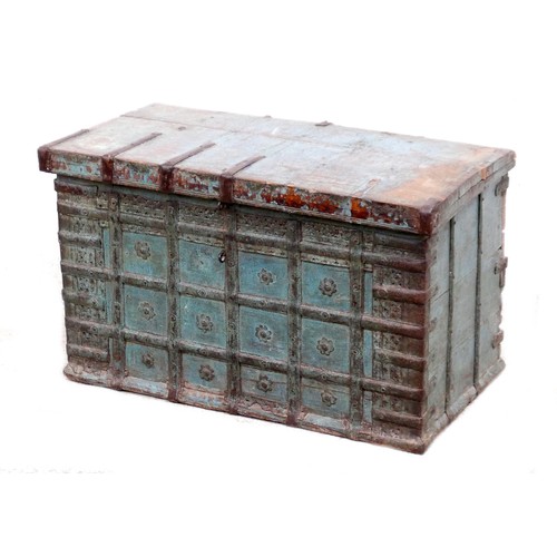 535 - A Panjabi Swatti chest or coffer, with decorative metal over a wooden carcass, 74 by 40 by 43cm high... 