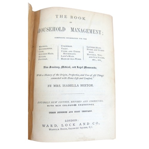 195 - Beeton's Household Management, pub. Ward, Lock & Co, with hand written dedication dated 1879, blue c... 