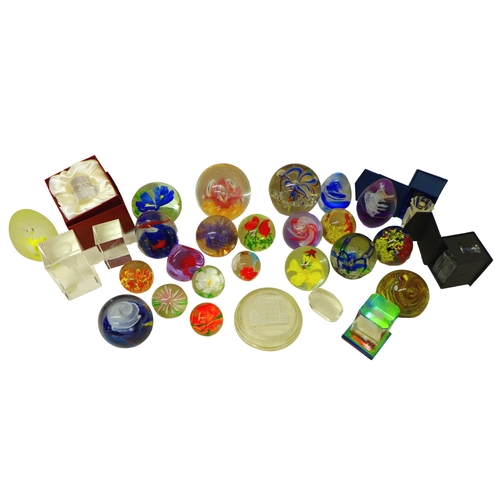 38 - A large collection of modern glass paperweights, including floral and millefiori, most unmarked. (1 ... 
