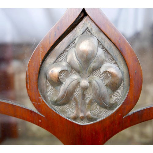 608 - An Art Nouveau mahogany display cabinet, with inlaid metal and fruitwood decoration, stepped and sha... 