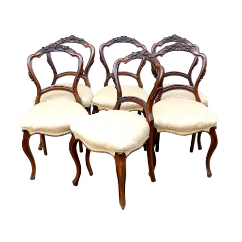 513 - A set of six French style dining chairs, with moulded frames and open backs, seats upholstered in cr... 