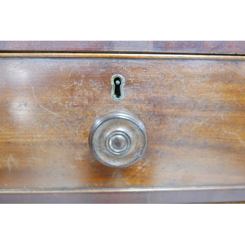 605 - A Victorian mahogany chest of two short over four long graduating drawers, with turned knobs, raised... 