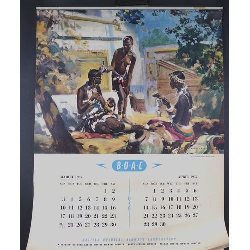 367 - A BOAC wall poster calendar for March to December 1957, a BOAC 1958 part calendar with January, May ... 