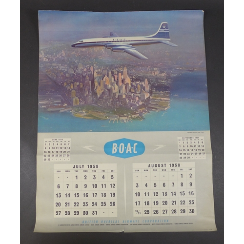 367 - A BOAC wall poster calendar for March to December 1957, a BOAC 1958 part calendar with January, May ... 