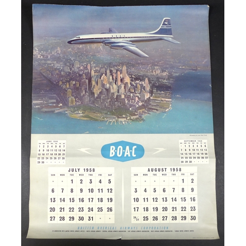 367 - A BOAC wall poster calendar for March to December 1957, a BOAC 1958 part calendar with January, May ... 