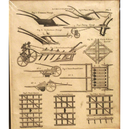 384 - John Slack (British, 19th century): a set of three engraved bookplates, 'Agriculture', implements an... 