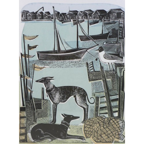 403 - Angela Harding (British, b. 1960): 'Harbour Whippet', limited edition print, number 12/50, framed 53... 