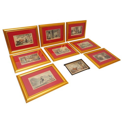 368 - Eight Doctor Syntax by Rowlandson humorous prints in gilt frames, 35cm by 26cm, and a smaller print ... 