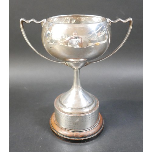 55 - A George VI silver twin handled trophy cup, with presentation inscription: ‘Presented to Chatteris N... 