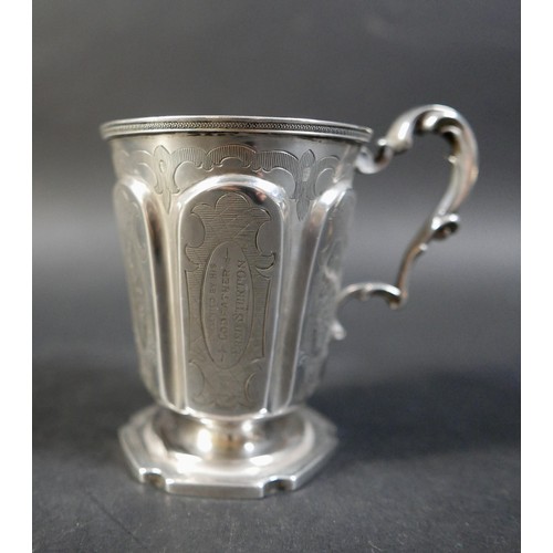 65 - Four pieces of 19th century and later silver, including a Victorian Christening cup, with single han... 