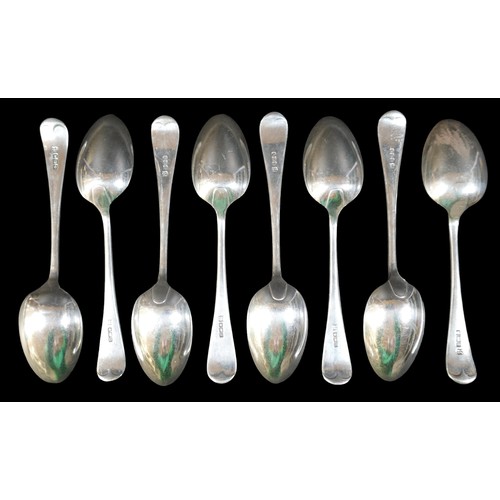 68 - An associated set of eight Edwardian and later silver dessert spoons, two Edwardian spoons with init... 