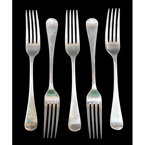 69 - Ten Edwardian and later silver dessert forks, comprising four Edwardian forks with initial 'S' to fi... 