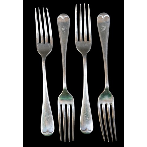 69 - Ten Edwardian and later silver dessert forks, comprising four Edwardian forks with initial 'S' to fi... 