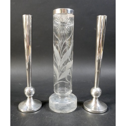 21 - A collection of silver and silver plate, including a pair of ERII silver spill vases, with weighted ... 