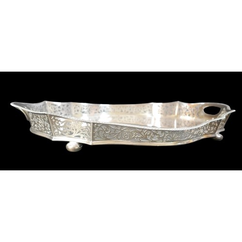 26 - A good quality Walker and Hall silver plated shaped tray with open work gallery, 60 by 40 by 8cm hig... 