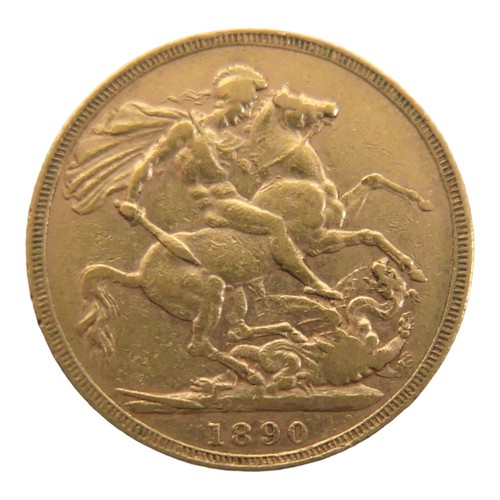 99 - A Victoria Veiled Crowned Old Head gold sovereign, 1890.