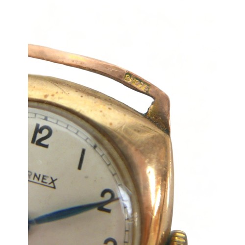 124 - A 9ct yellow gold manual wind BERNEX watch head 30mm case, 15.8 gram gross weight and a base metal p... 