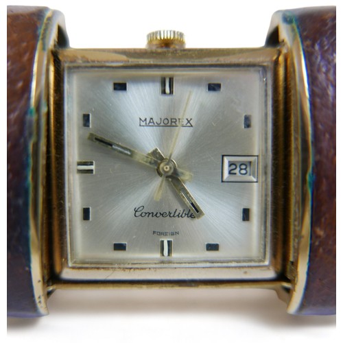 118 - A Majorex convertible manual wind purse/bedside watch in a pull out leather case