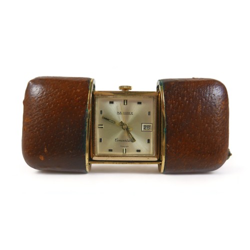 118 - A Majorex convertible manual wind purse/bedside watch in a pull out leather case